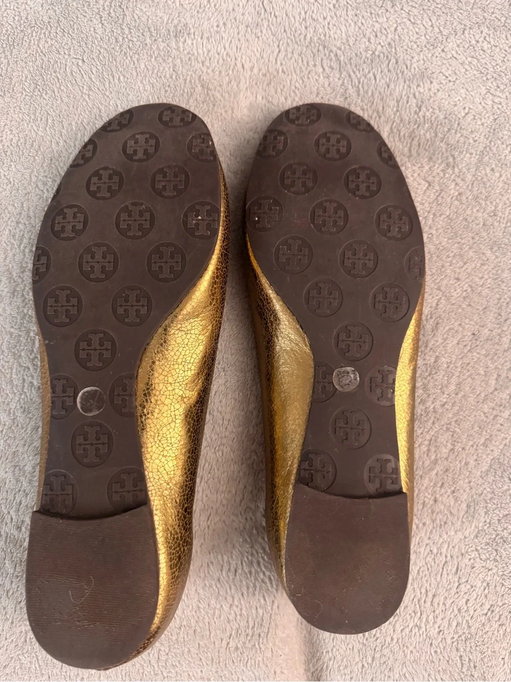 Tory Burch Metallic Gold Logo Ballet Flats